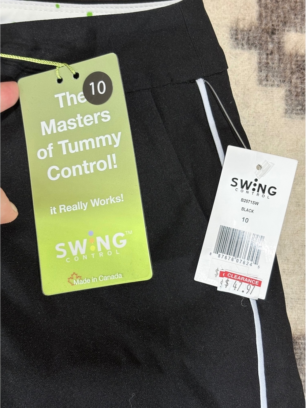 NWT Swing Control Golf Pants Black Tummy Control Size 10 Stripe B2071SW